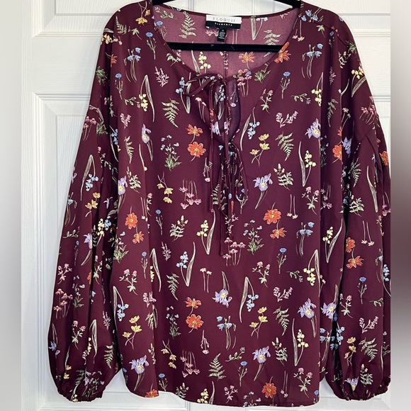 Eloquii Elements Women’s Floral Balloon Sleeve Double Tie Top - Size 22 - Picture 1 of 7